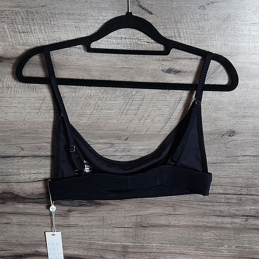 Frankie's Bikinis Black Ribbed Scoop Bikini Top